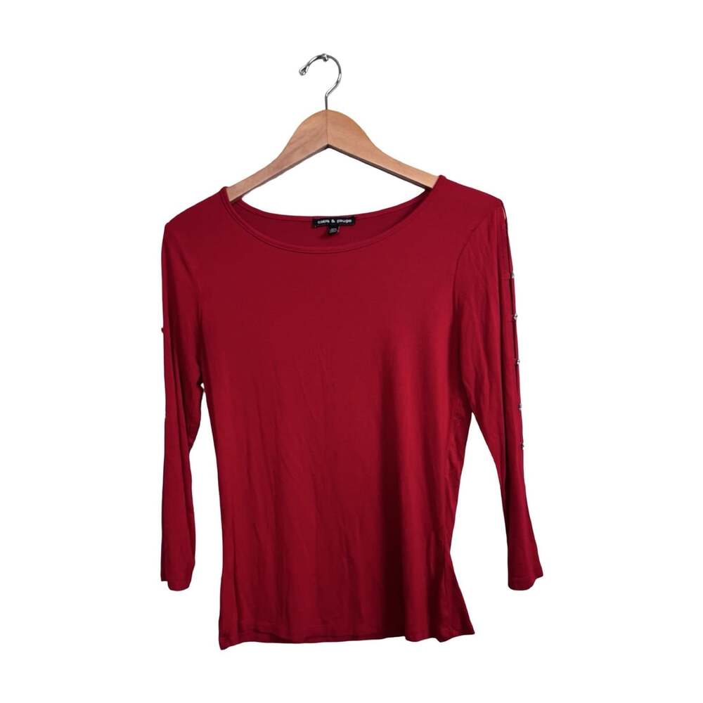 Cable & Gauge Red Knit Pullover Top 3/4 Sleeve Round Neck Rhinestone Size M